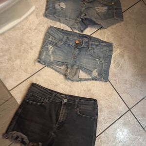 Stylish Distressed Denim Shorts Set - Blue and Black